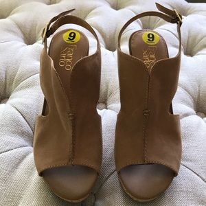 NWOT Franco Sarto GALLARD Beige Suede Cork Wedge